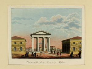 DURELLI GAETANO – BIASIOLI ANGELO. Veduta della Porta Ticinese a Milano. – Milano, Ferdinando Artaria, 1815-1821.